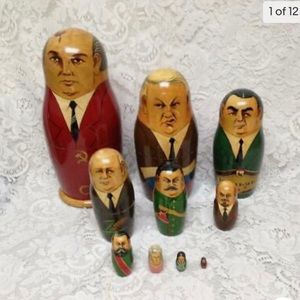Handpainted High End Set of 10pc Nesting Dolls- Russia’s Political Figures 13.5T